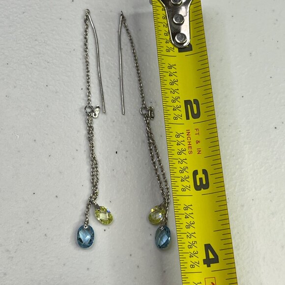 Sterling Silver Chain Drop Earrings With Blue & Green Crystal Accents - Picture 8 of 9